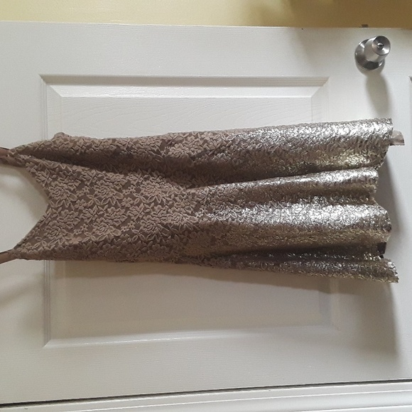 Free People Ombre Lace Dress fit 'n' flare Metallic Gold Foil Olive / Khaki Sz S - Picture 7 of 14